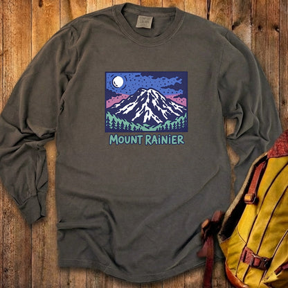 Mount Rainier at Night Cotton Long Sleeve