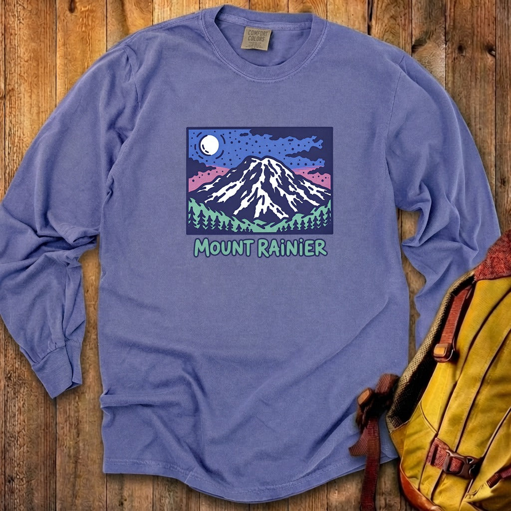 Mount Rainier at Night Cotton Long Sleeve