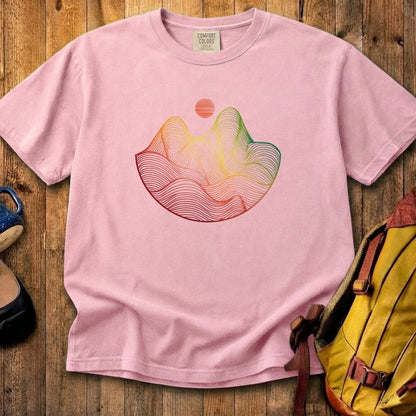 Mountain Sunset Woodblock Cotton T-Shirt