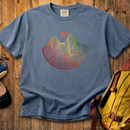 Mountain Sunset Woodblock Cotton T-Shirt