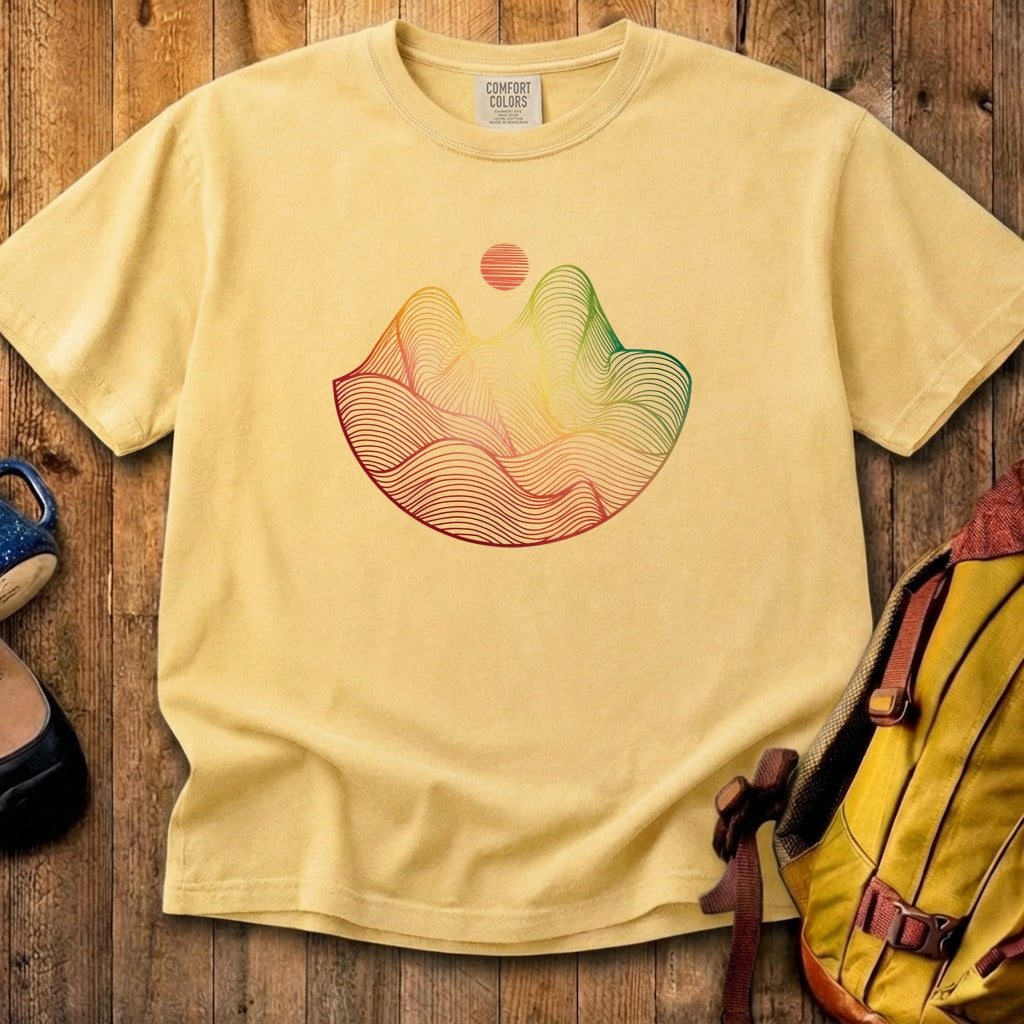 Mountain Sunset Woodblock Cotton T-Shirt