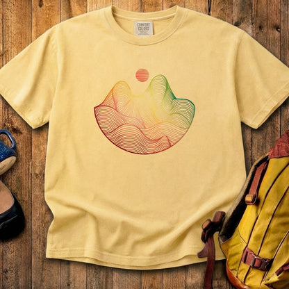 Mountain Sunset Woodblock Cotton T-Shirt