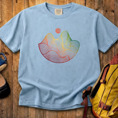 Mountain Sunset Woodblock Cotton T-Shirt