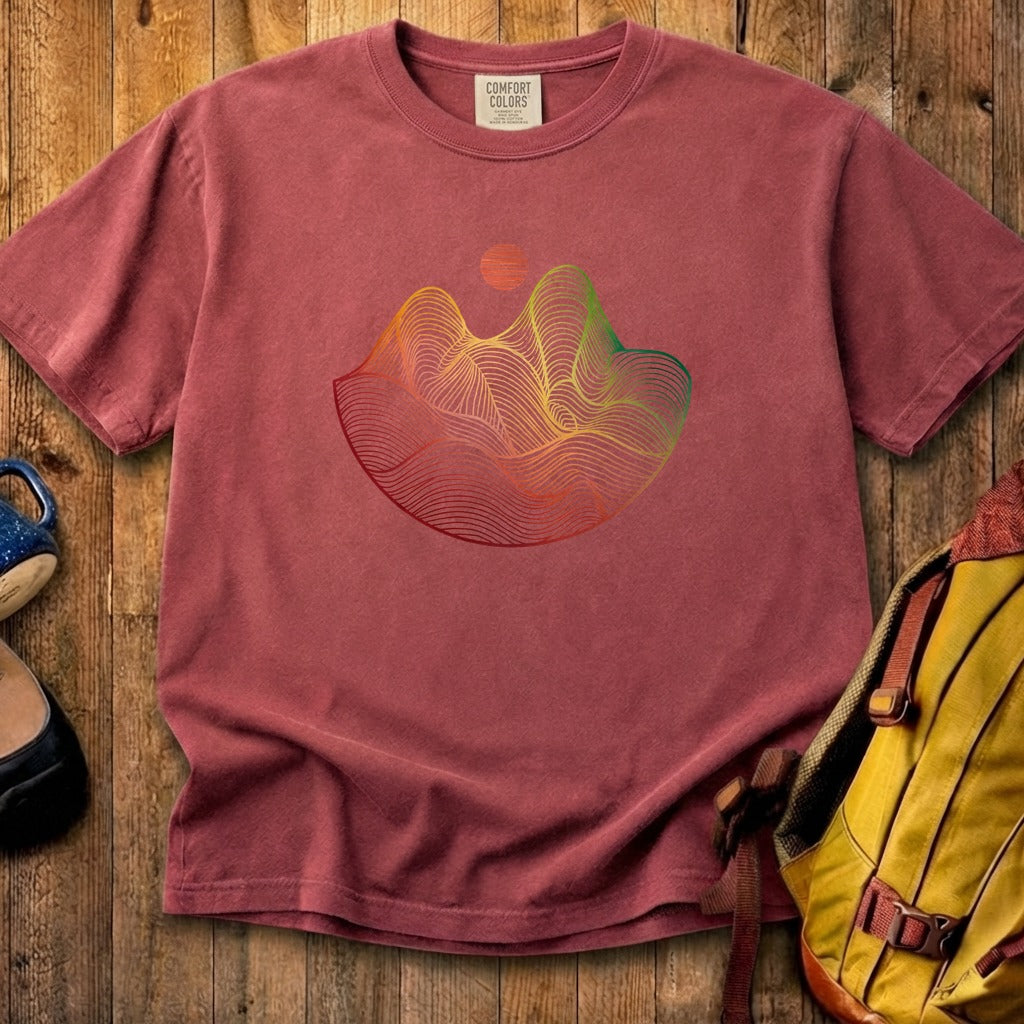 Mountain Sunset Woodblock Cotton T-Shirt