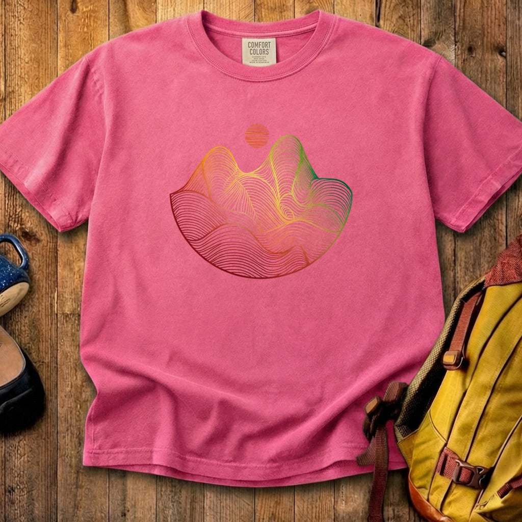 Mountain Sunset Woodblock Cotton T-Shirt