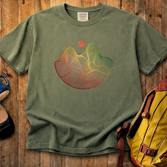 Mountain Sunset Woodblock Cotton T-Shirt