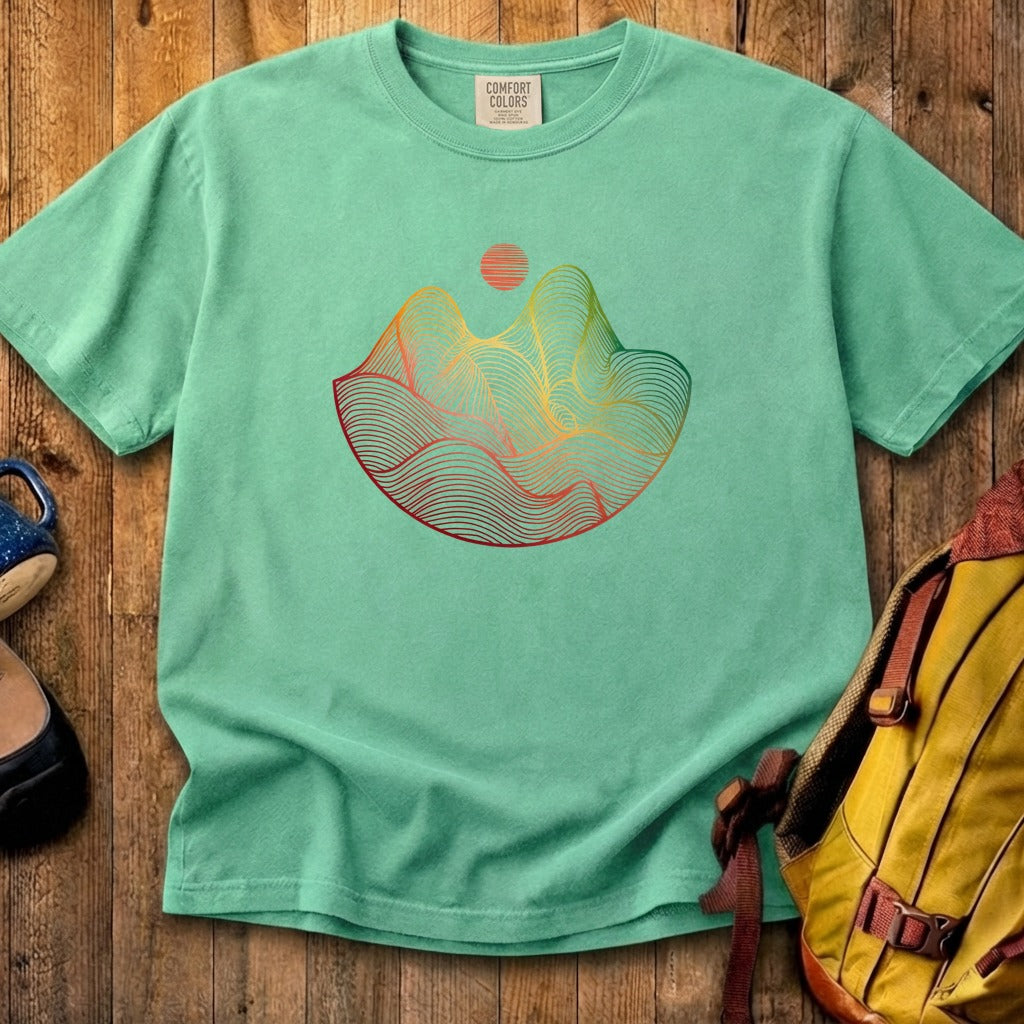 Mountain Sunset Woodblock Cotton T-Shirt