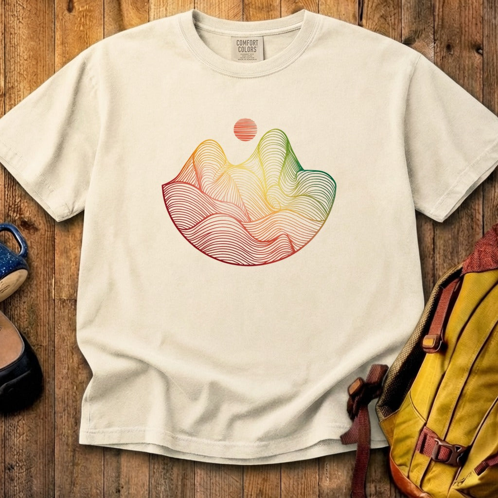 Mountain Sunset Woodblock Cotton T-Shirt