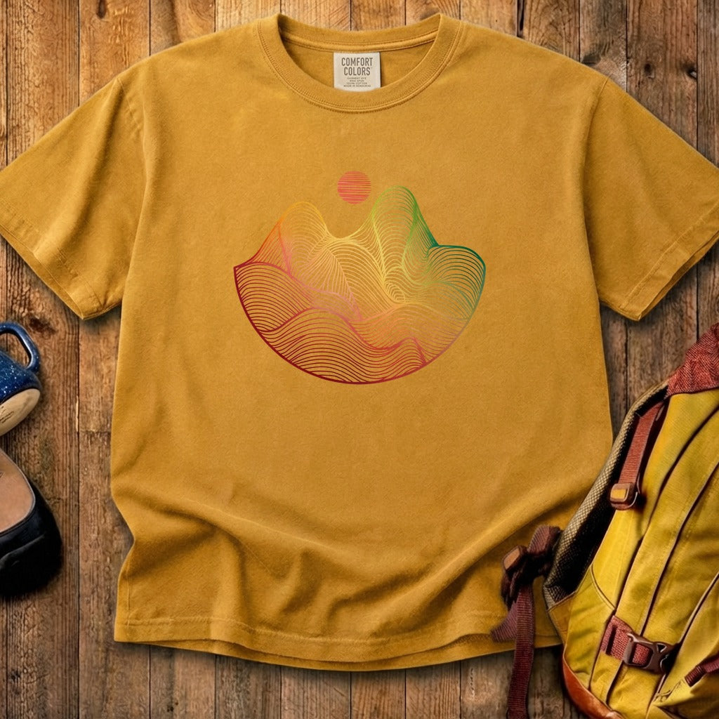 Mountain Sunset Woodblock Cotton T-Shirt
