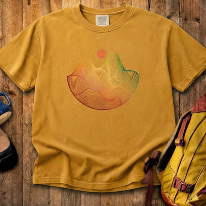 Mountain Sunset Woodblock Cotton T-Shirt