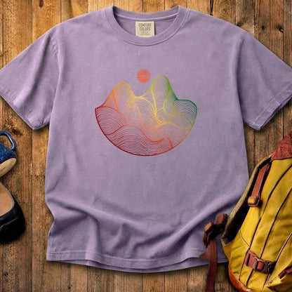 Mountain Sunset Woodblock Cotton T-Shirt
