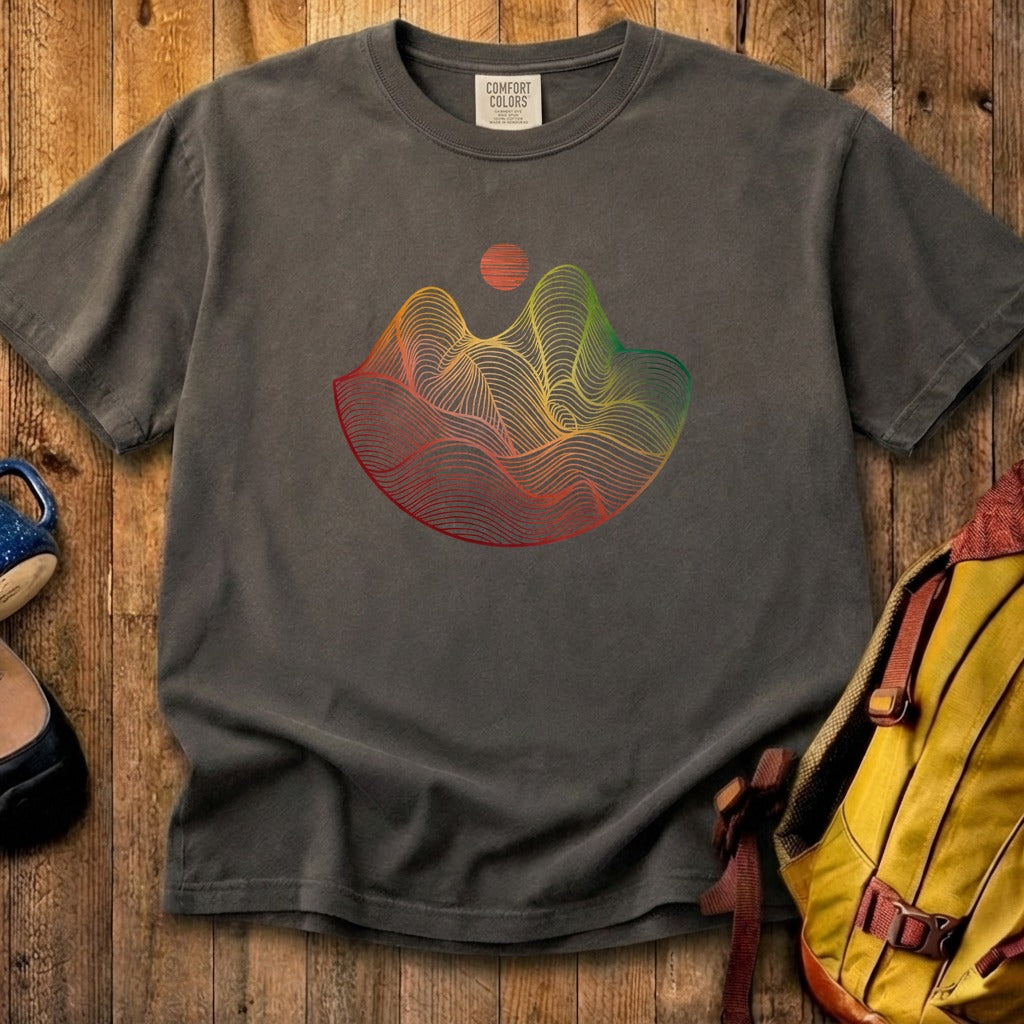 Mountain Sunset Woodblock Cotton T-Shirt