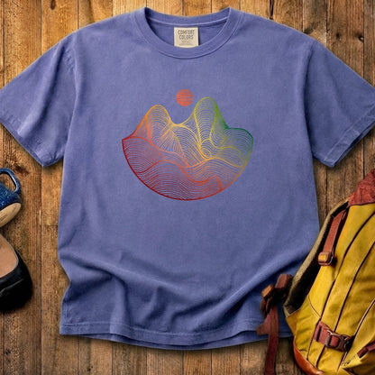 Mountain Sunset Woodblock Cotton T-Shirt
