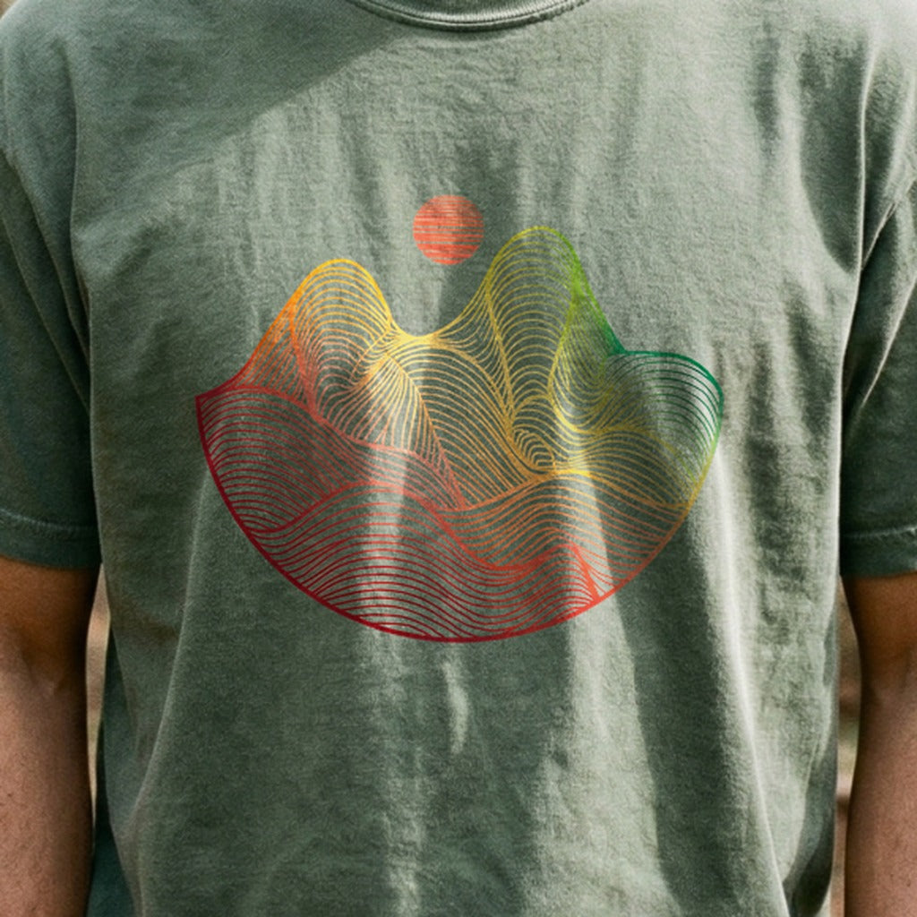 Mountain Sunset Woodblock Cotton T-Shirt