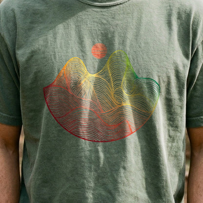 Mountain Sunset Woodblock Cotton T-Shirt