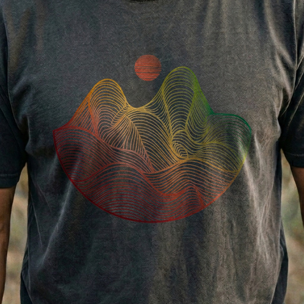 Mountain Sunset Woodblock Cotton T-Shirt