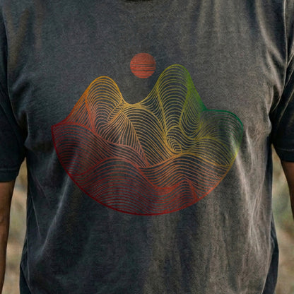 Mountain Sunset Woodblock Cotton T-Shirt