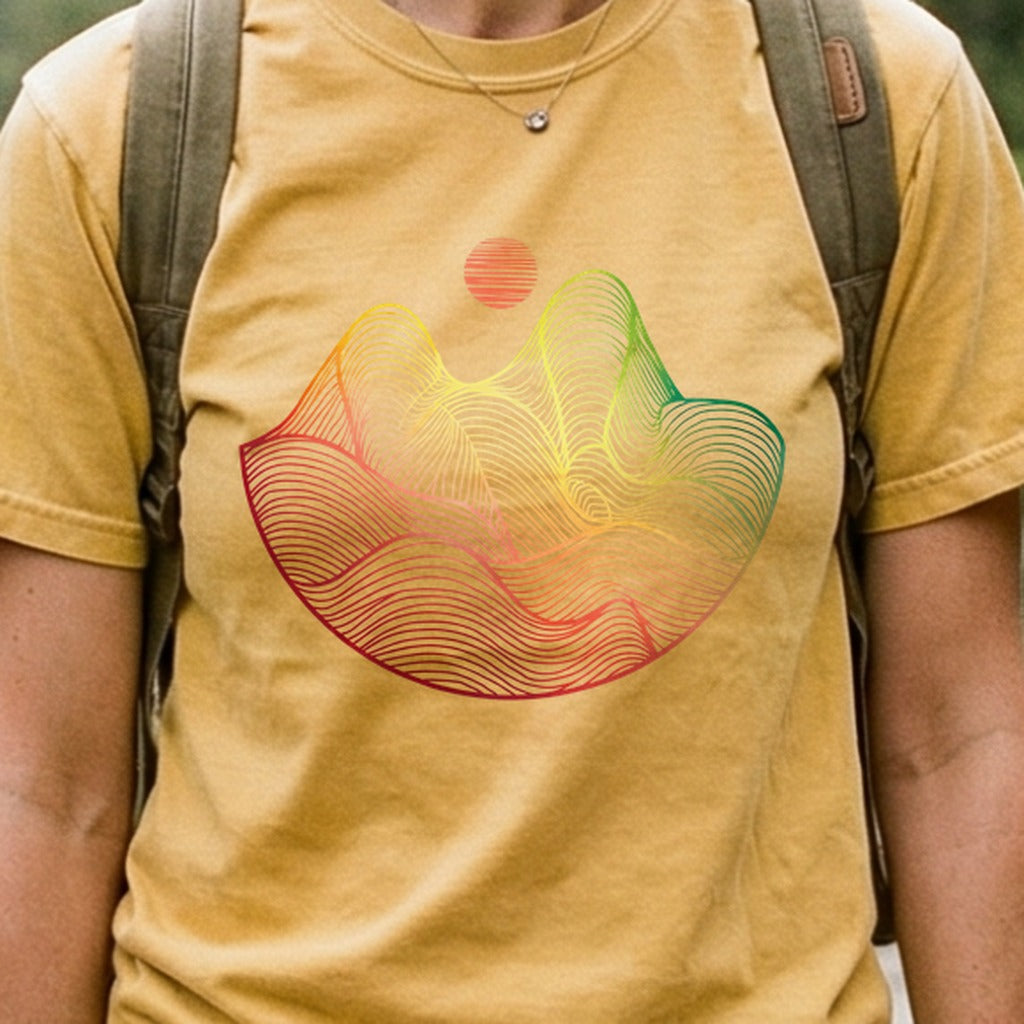 Mountain Sunset Woodblock Cotton T-Shirt