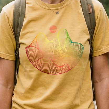 Mountain Sunset Woodblock Cotton T-Shirt