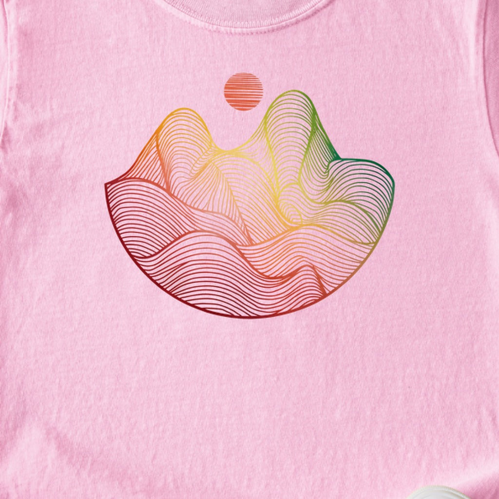 Mountain Sunset Woodblock Kids Cotton T-Shirt