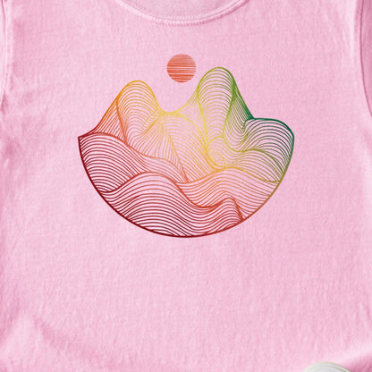 Mountain Sunset Woodblock Kids Cotton T-Shirt