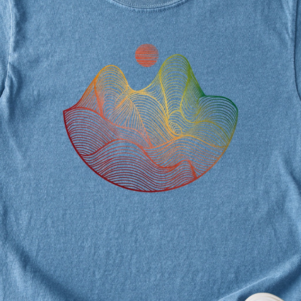 Mountain Sunset Woodblock Kids Cotton T-Shirt