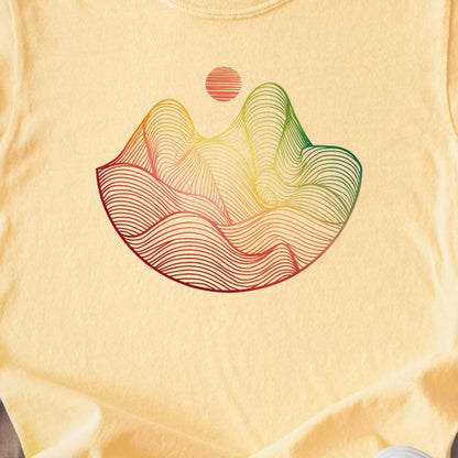 Mountain Sunset Woodblock Kids Cotton T-Shirt