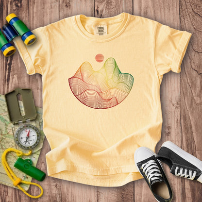 Mountain Sunset Woodblock Kids Cotton T-Shirt