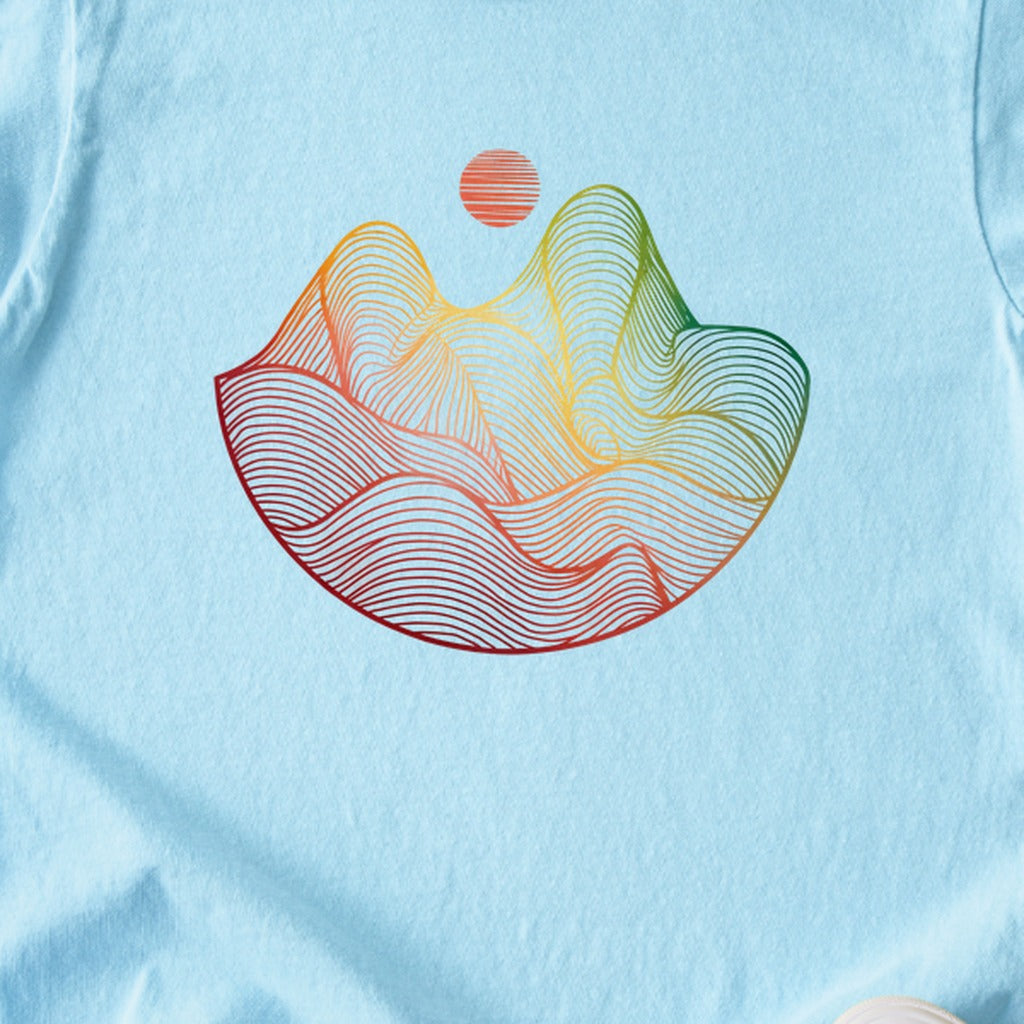 Mountain Sunset Woodblock Kids Cotton T-Shirt