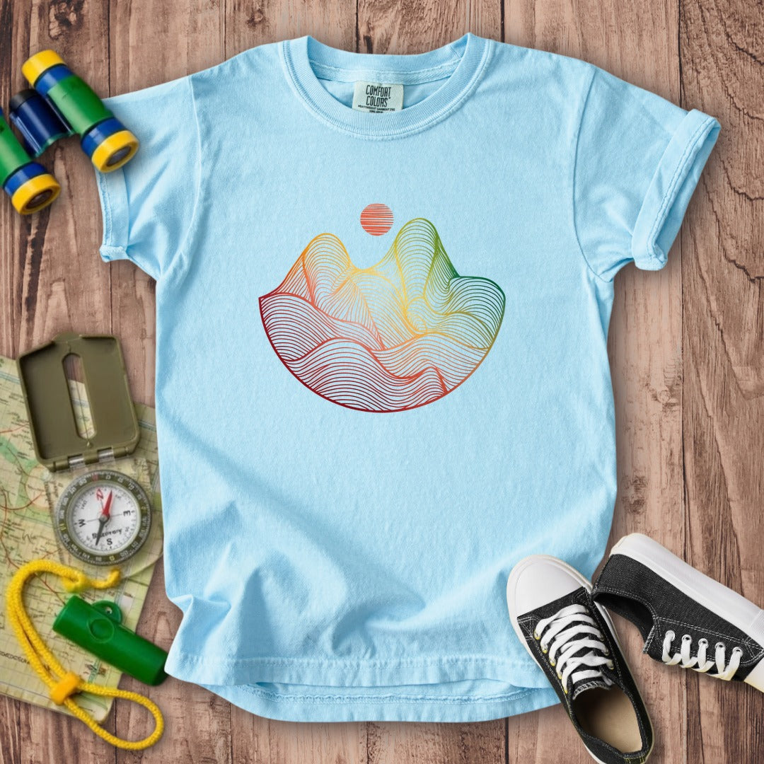 Mountain Sunset Woodblock Kids Cotton T-Shirt