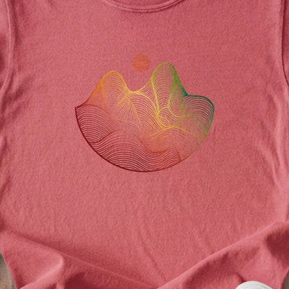 Mountain Sunset Woodblock Kids Cotton T-Shirt