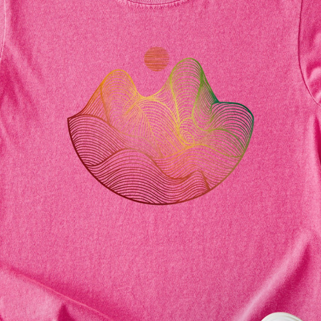 Mountain Sunset Woodblock Kids Cotton T-Shirt