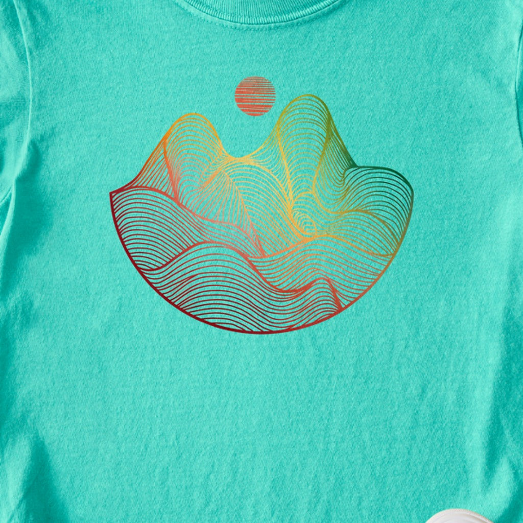 Mountain Sunset Woodblock Kids Cotton T-Shirt