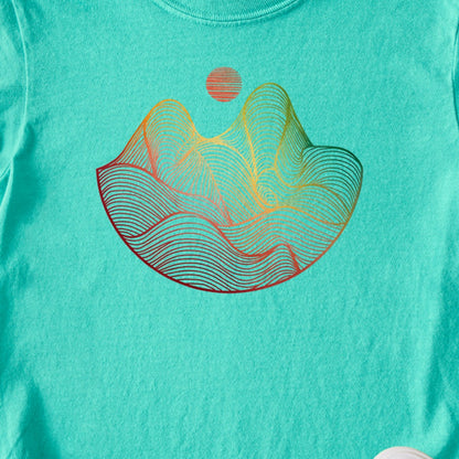 Mountain Sunset Woodblock Kids Cotton T-Shirt