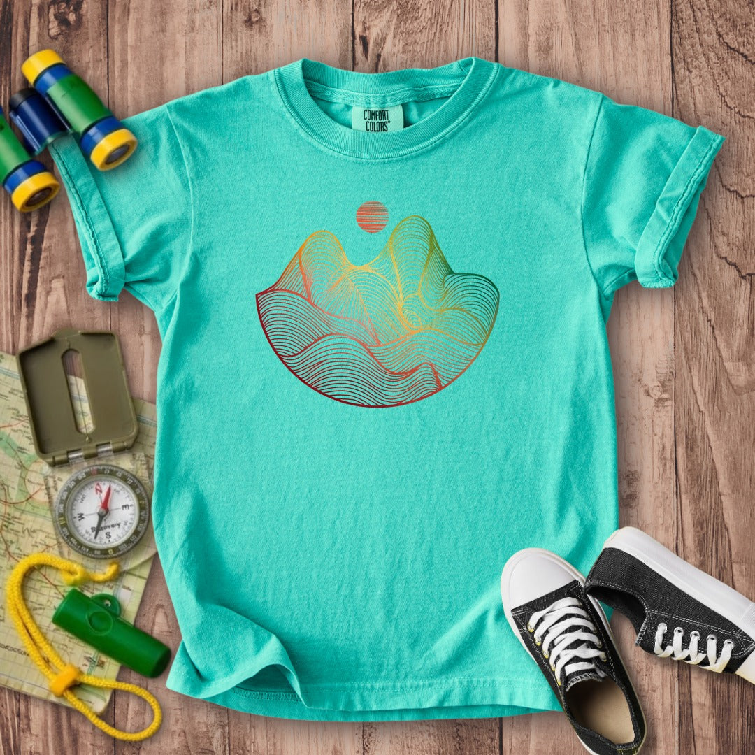 Mountain Sunset Woodblock Kids Cotton T-Shirt