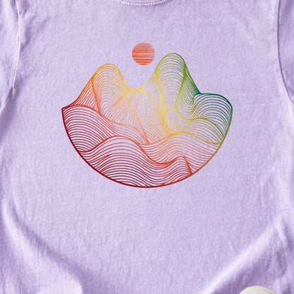 Mountain Sunset Woodblock Kids Cotton T-Shirt