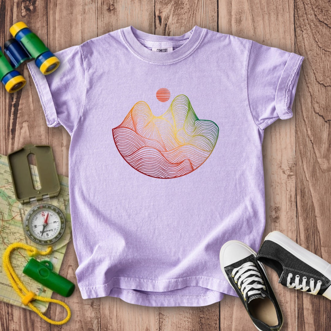 Mountain Sunset Woodblock Kids Cotton T-Shirt