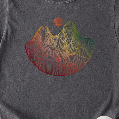 Mountain Sunset Woodblock Kids Cotton T-Shirt
