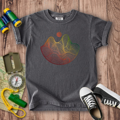 Mountain Sunset Woodblock Kids Cotton T-Shirt