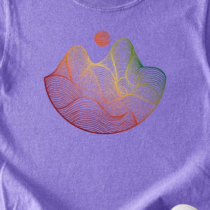 Mountain Sunset Woodblock Kids Cotton T-Shirt