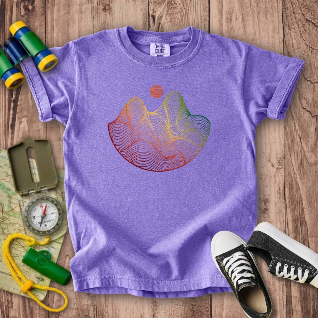 Mountain Sunset Woodblock Kids Cotton T-Shirt