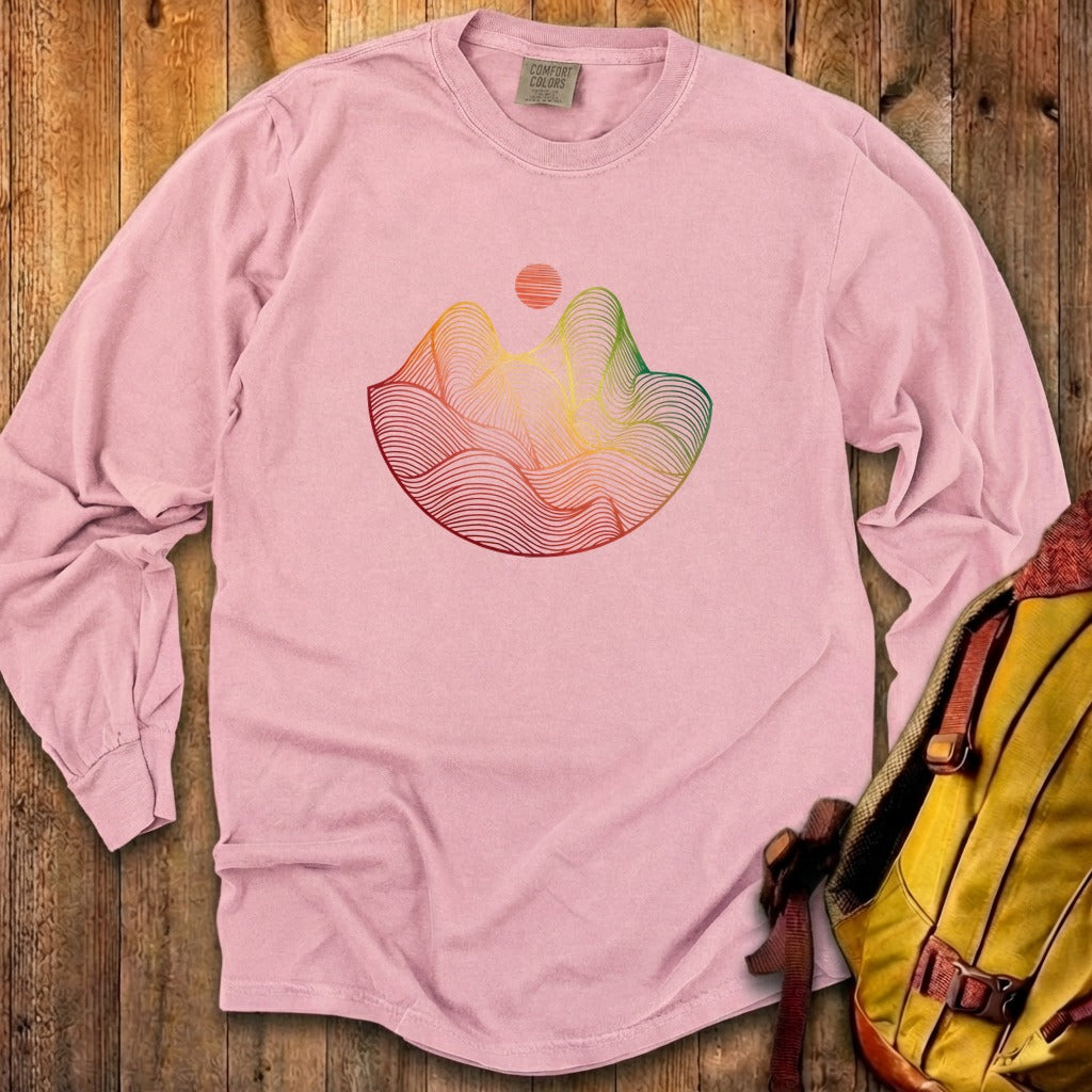 Mountain Sunset Woodblock Cotton Long Sleeve