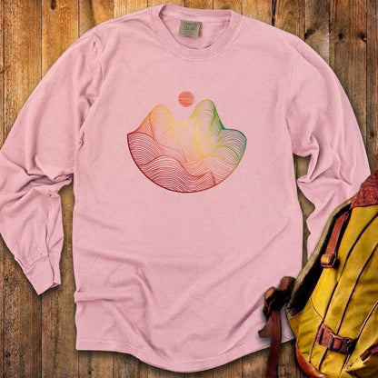 Mountain Sunset Woodblock Cotton Long Sleeve