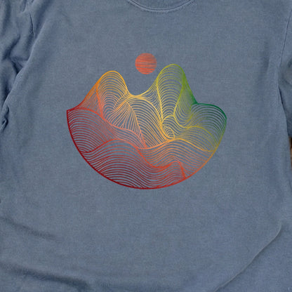 Mountain Sunset Woodblock Cotton Long Sleeve