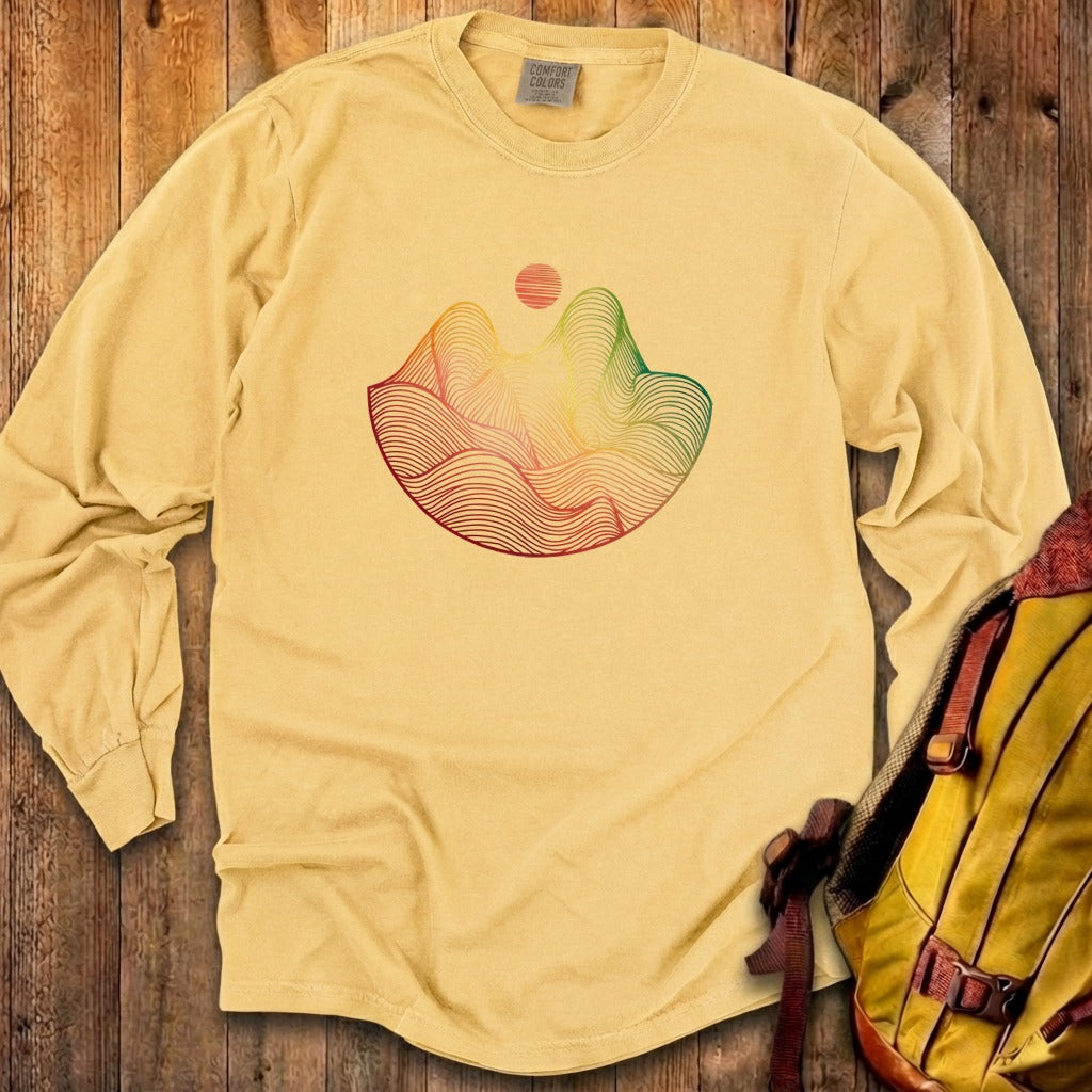 Mountain Sunset Woodblock Cotton Long Sleeve
