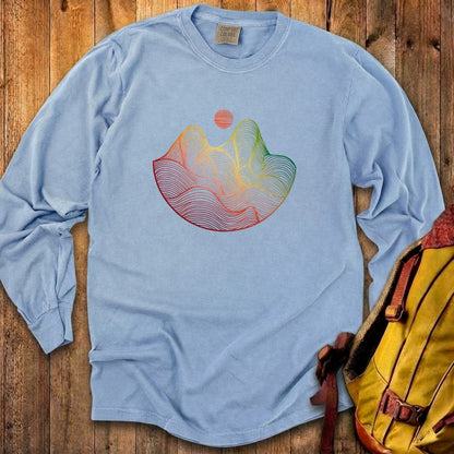 Mountain Sunset Woodblock Cotton Long Sleeve
