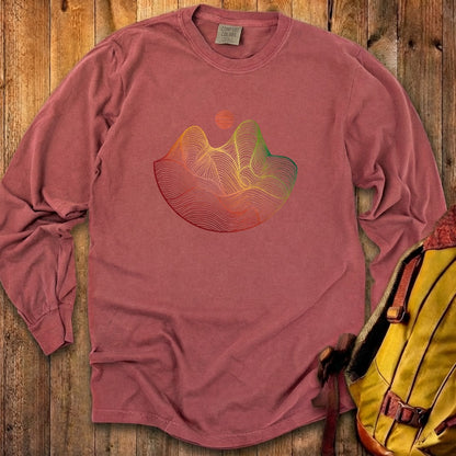 Mountain Sunset Woodblock Cotton Long Sleeve