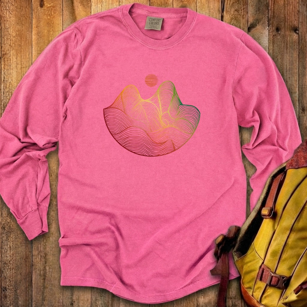 Mountain Sunset Woodblock Cotton Long Sleeve