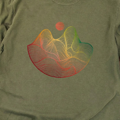 Mountain Sunset Woodblock Cotton Long Sleeve