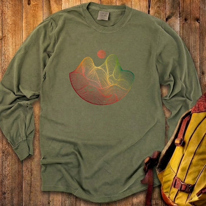 Mountain Sunset Woodblock Cotton Long Sleeve